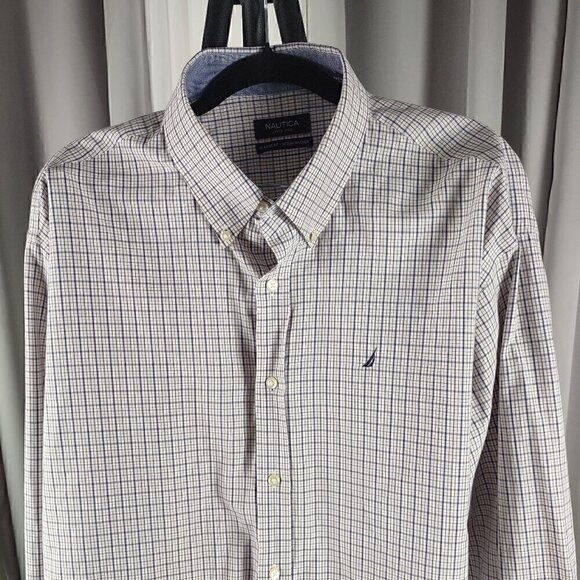 Nautica Classic Fit 100% Cotton Checkered Button Down Long Sleeve Shirt Size 18 - Picture 2 of 13